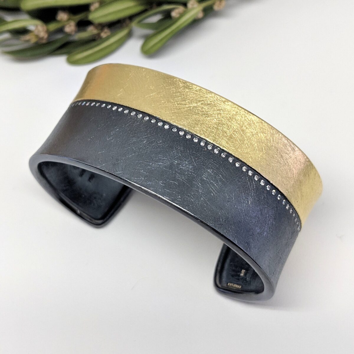 Striped Mixed Metal Cuff with Diamonds