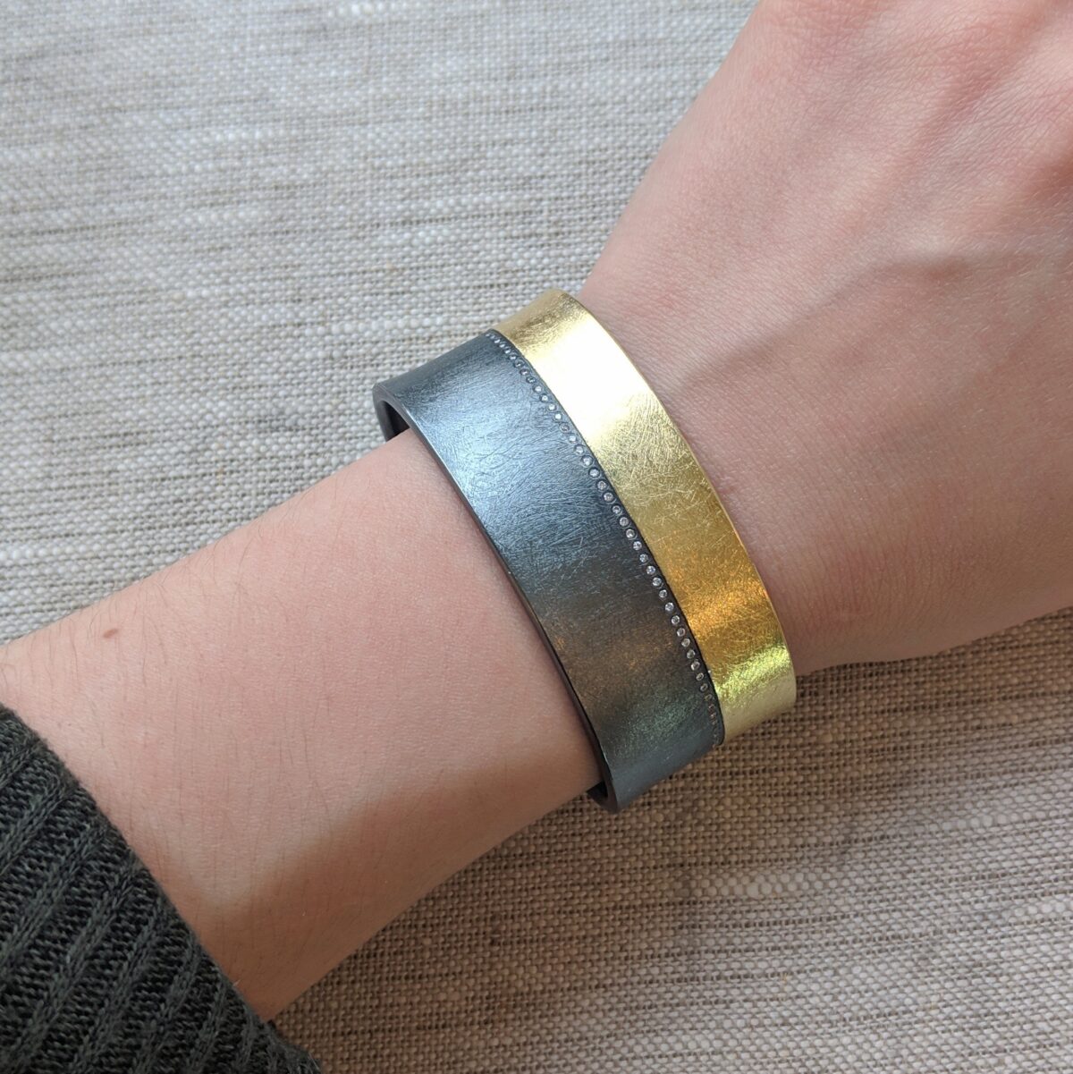 Striped Mixed Metal Cuff with Diamonds