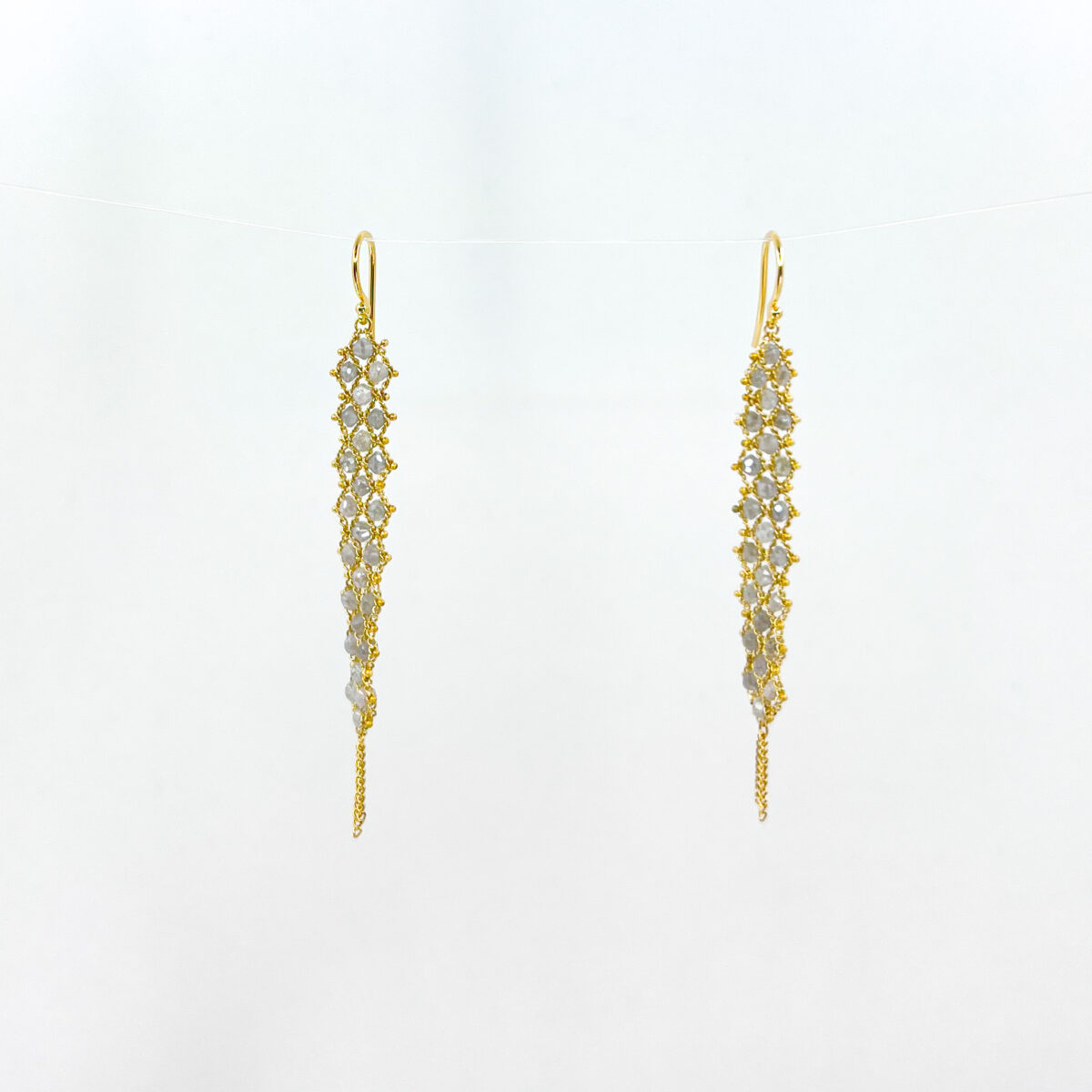 Silver Diamond Woven Textile Earrings