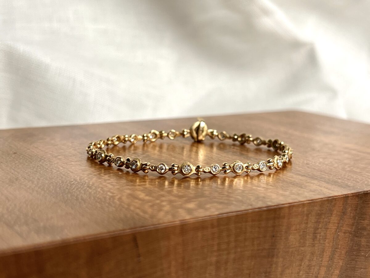 Yellow gold Hinged Diamond Bezel Bracelet