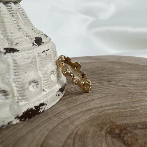 Organic Yellow Gold and Diamond Stacking Ring