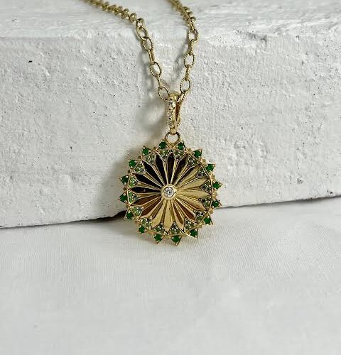 18 karat Yellow Gold, Emerald, Sapphire, Tsavorite Garnet and Diamond Necklace