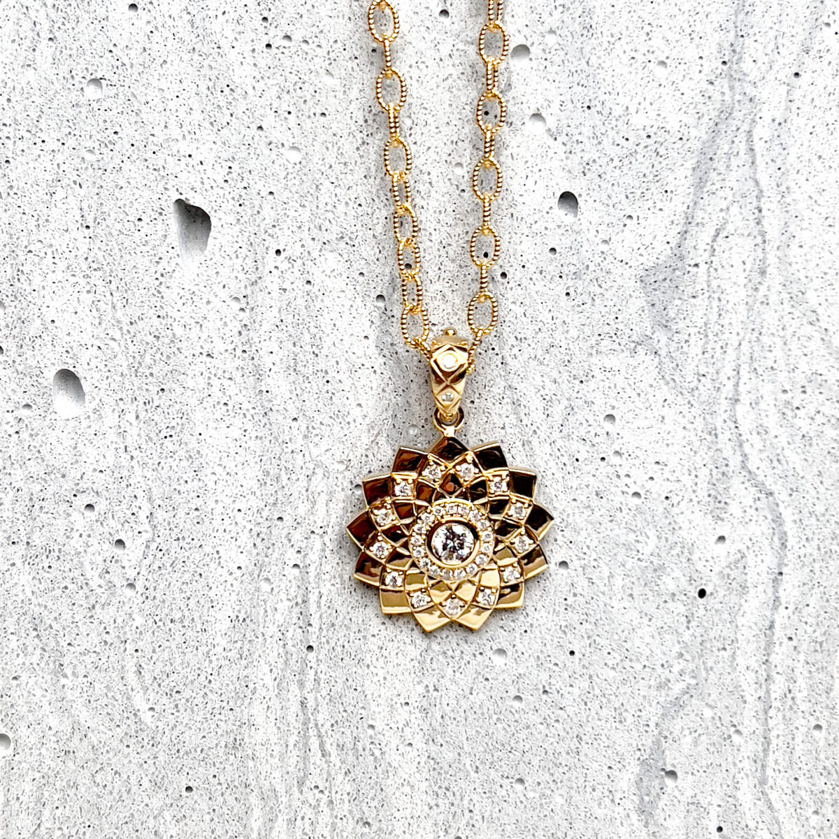 Yellow Gold and Diamond Temple Mandala Pendant