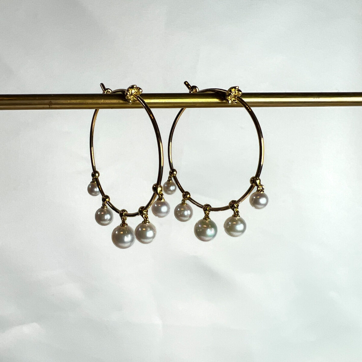 Yellow Gold and Akoya Pearl Wind Chime Earrings