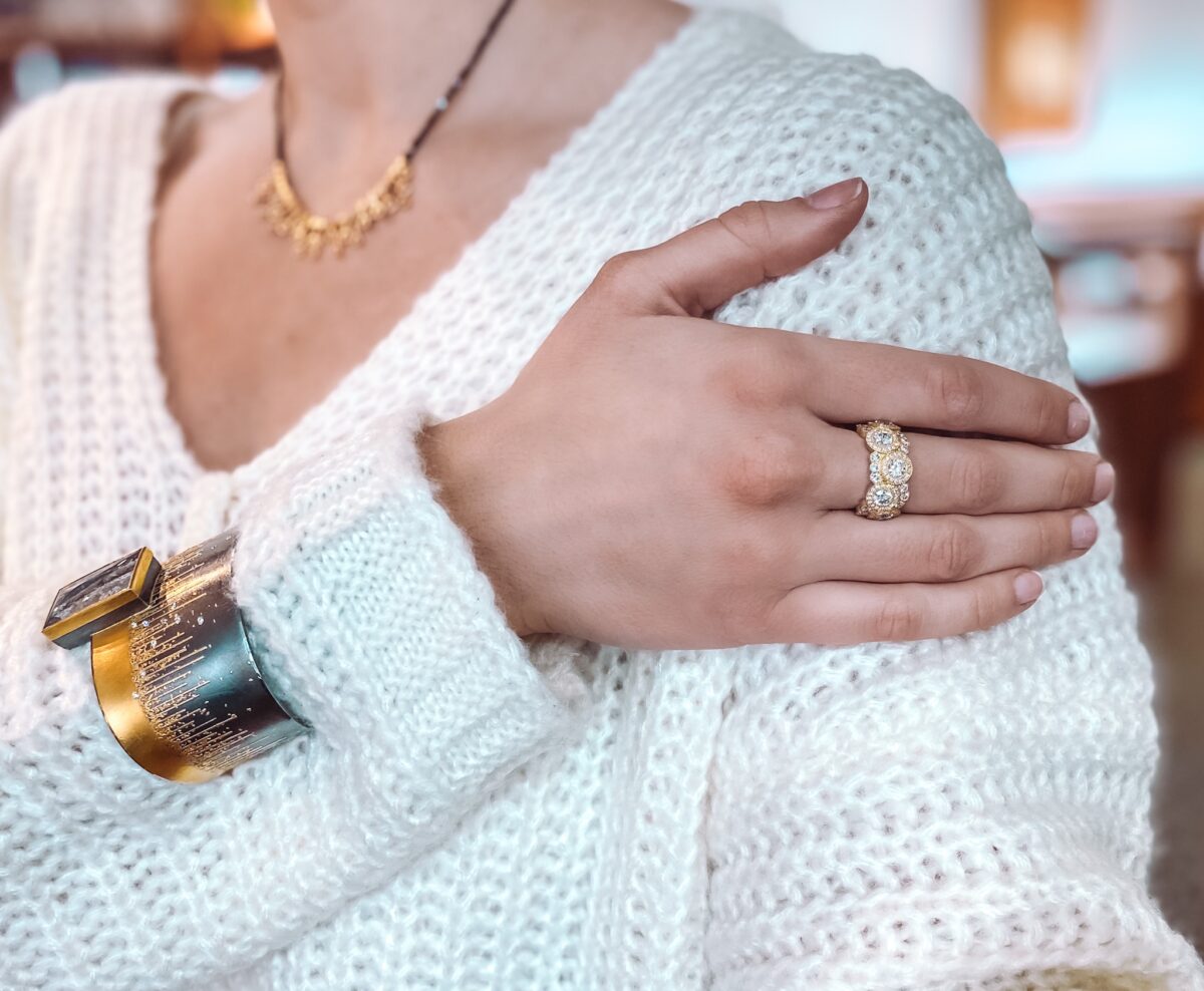 18 Karat Yellow Gold and Diamond "Bubble" Ring