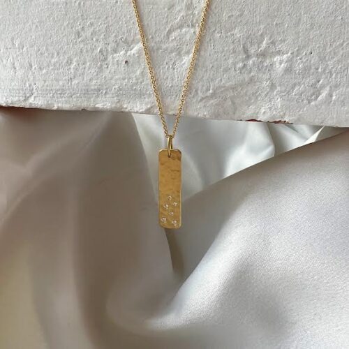 18 karat Yellow Gold and Diamond Hammered Bar Pendant