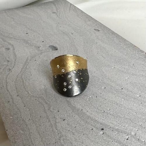 Sterling Silver, 24Ct Gold and Diamond Ring