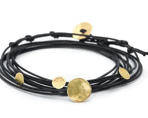 Black Linen Cord Four Hammered Disc Bracelet