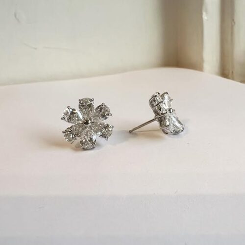 White Gold Diamond Flower Stud Earrings