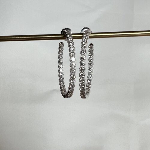 White Gold and Diamond Milgrain Hoops