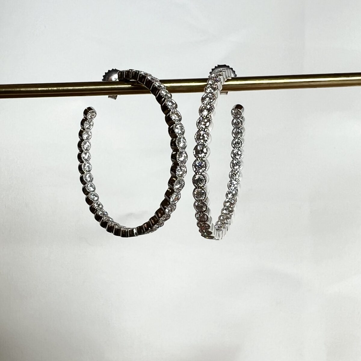 White Gold and Diamond Milgrain Hoops