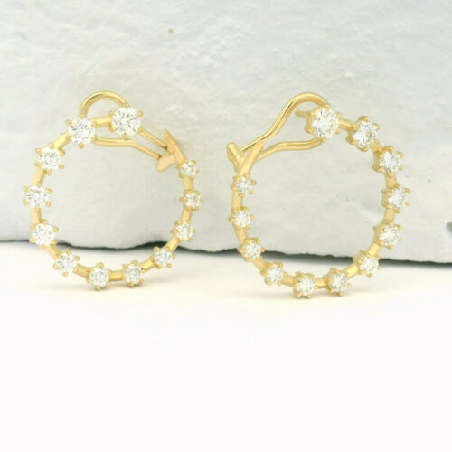 Yellow Gold and Diamond Crescent Hoops