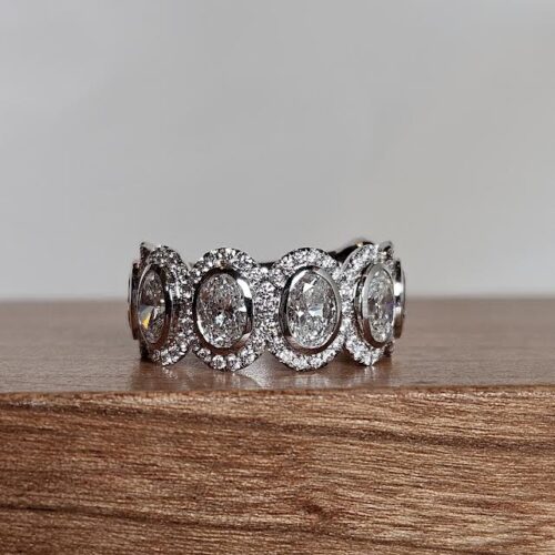 White Gold Oval Diamonds Halo Band