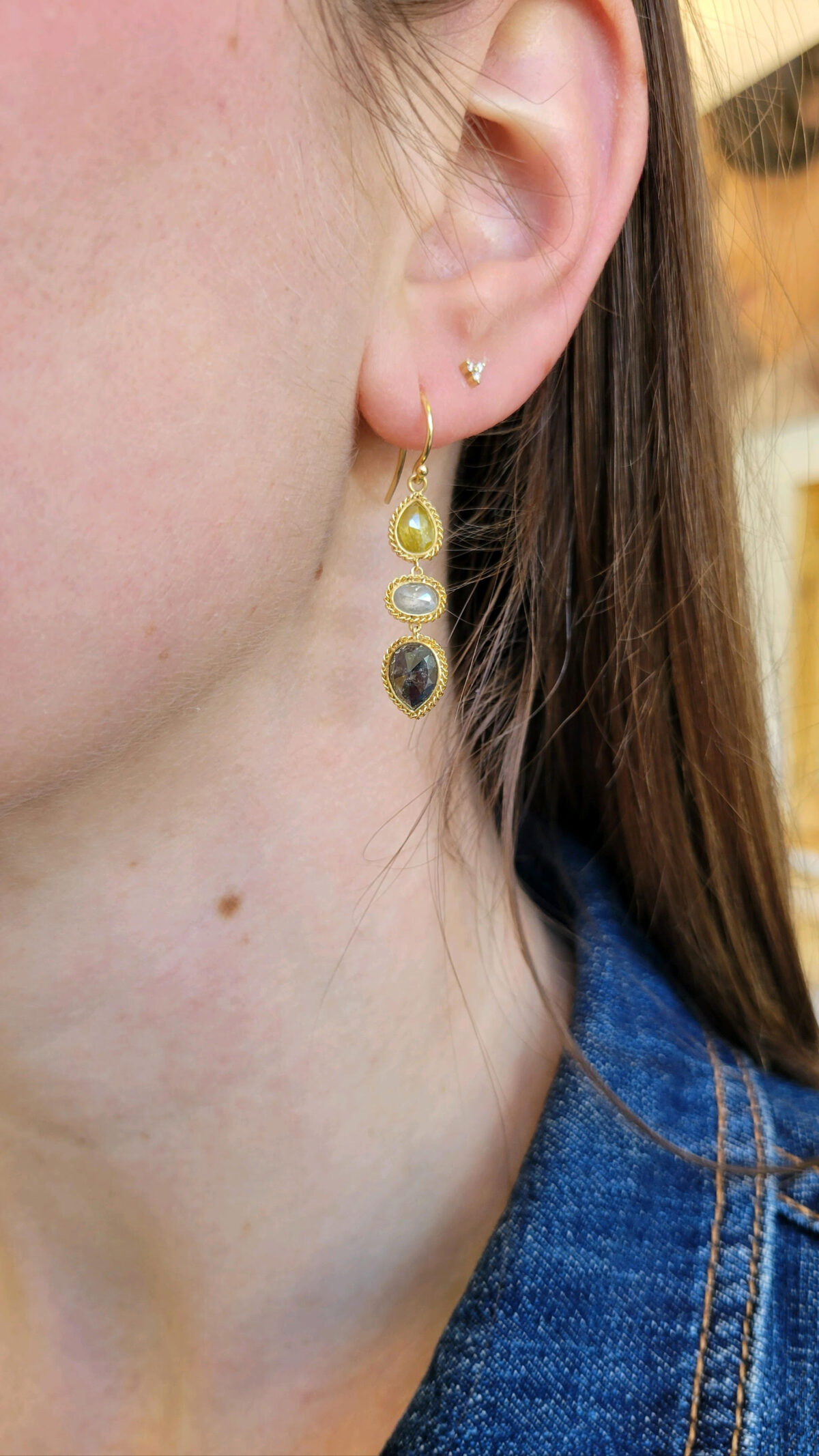 Natural Color Diamond Triple Drop Earring