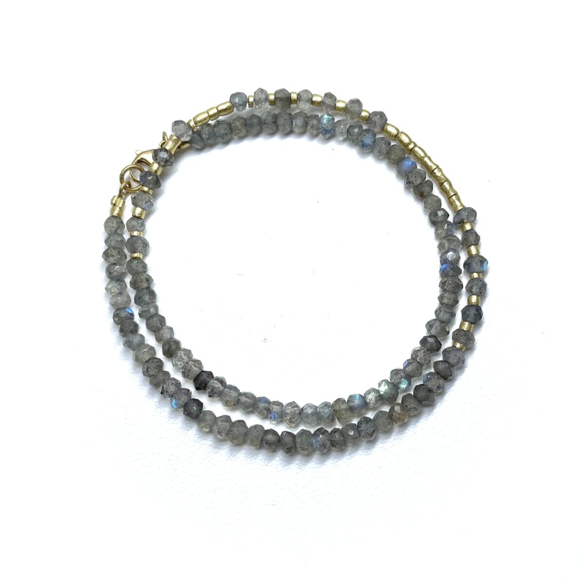 Labradorite and Yellow Gold Beaded Wrap Bracelet