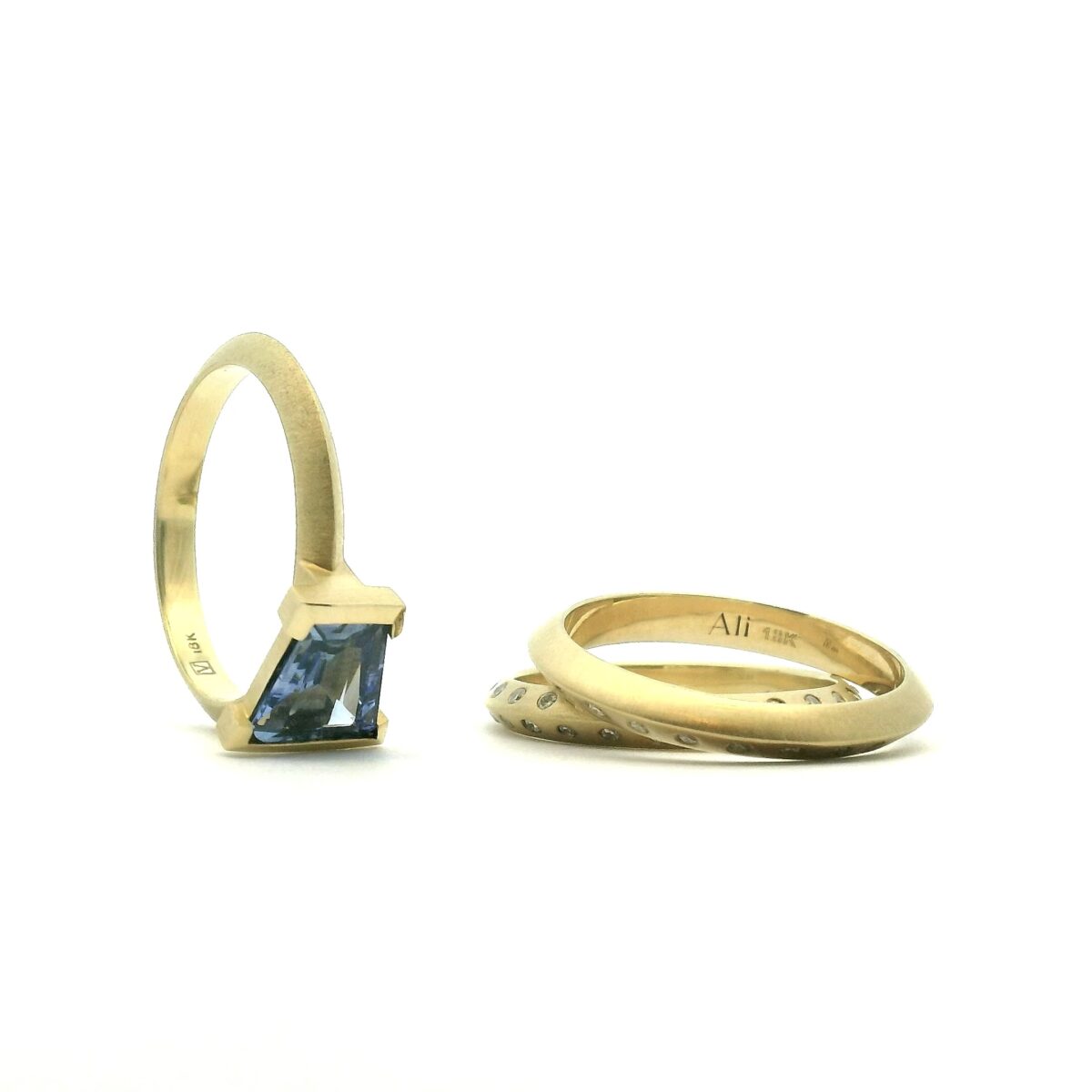 Tapered Baguette Blue Sapphire Rock Ring