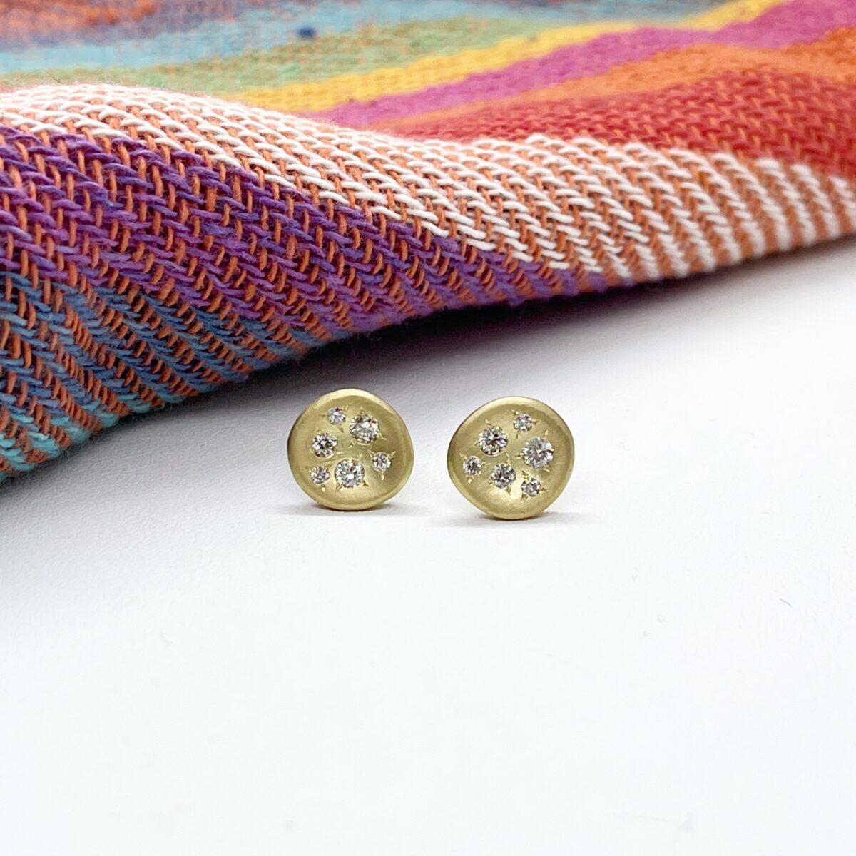 Scattered Diamond Disk Stud Earrings