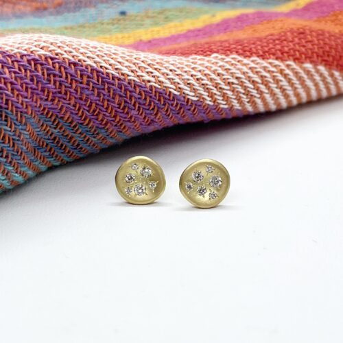 Scattered Diamond Disk Stud Earrings