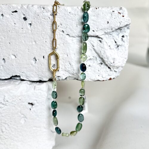 Blue Green Tourmaline and Yellow Gold Strand