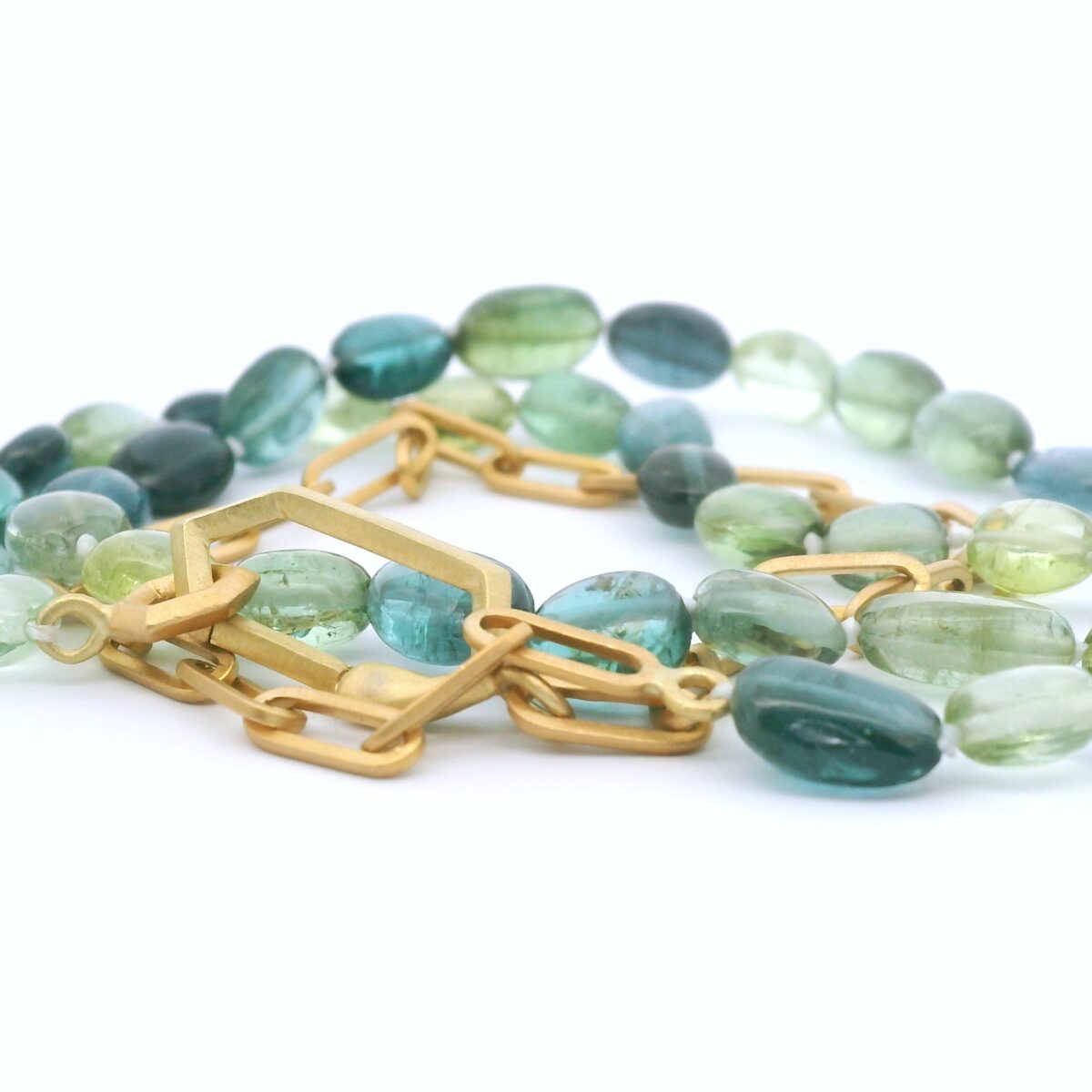 Blue Green Tourmaline and Yellow Gold Strand