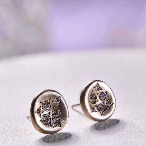 Scattered Diamond on White Gold Disk Studs