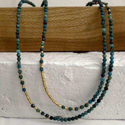 18 karat Yellow Gold and Chrysocolla Beaded Necklace