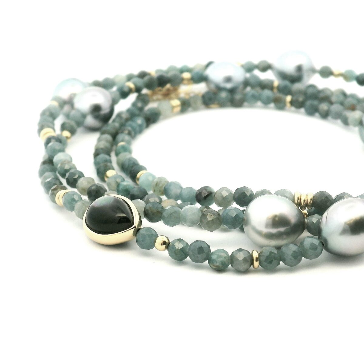 Yellow Gold Multi Color Tourmaline and Tahitian Pearl Necklace