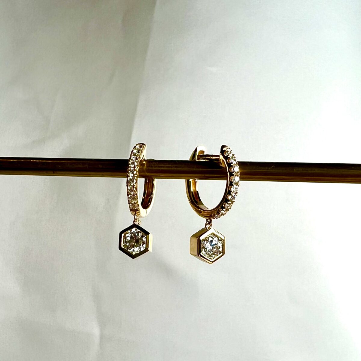 Yellow gold and diamond huggie hex drops
