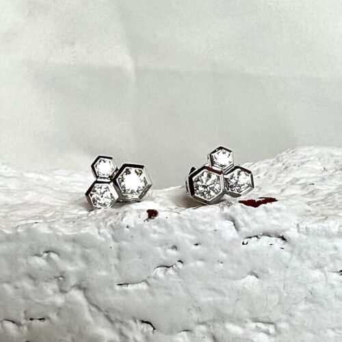 White Gold Hex Cluster Earrings