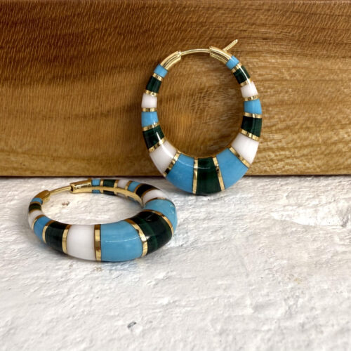 18 karat Yellow Gold Inlaid Hoop Earrings