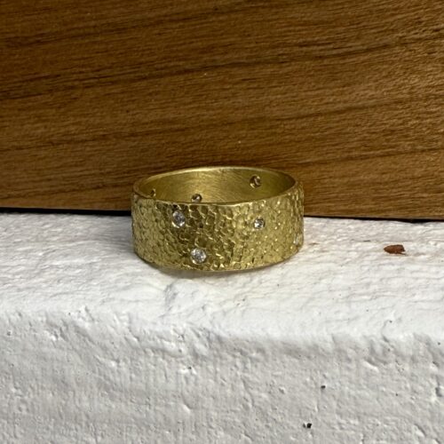 Gold and Diamond Textured Cigar Band Ring
