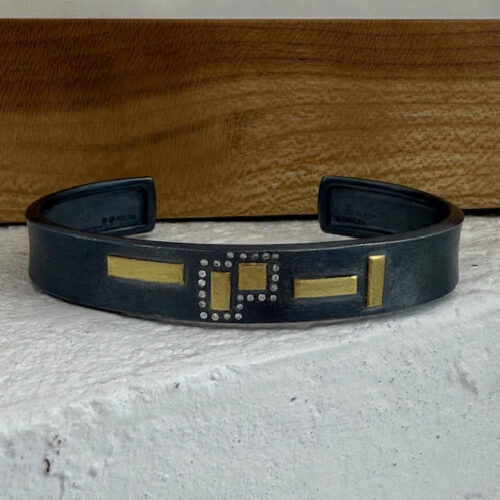 Diamond, 18 karat Yellow and Oxidized Silver Cuff Bracelet