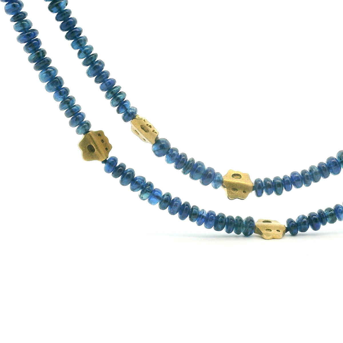 Long Blue Sapphire Cabochon and gold 'Flora' beaded Necklace