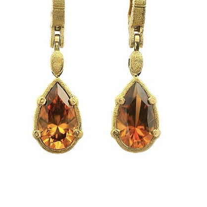 Yellow Gold Zircon Drop Earrings