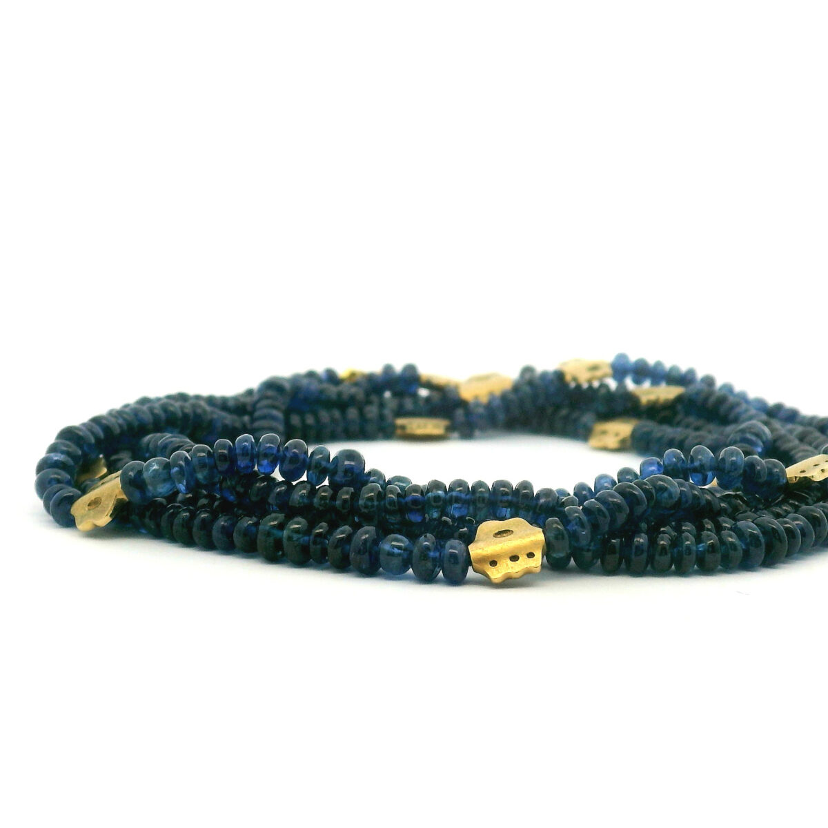 Long Blue Sapphire Cabochon and gold 'Flora' beaded Necklace