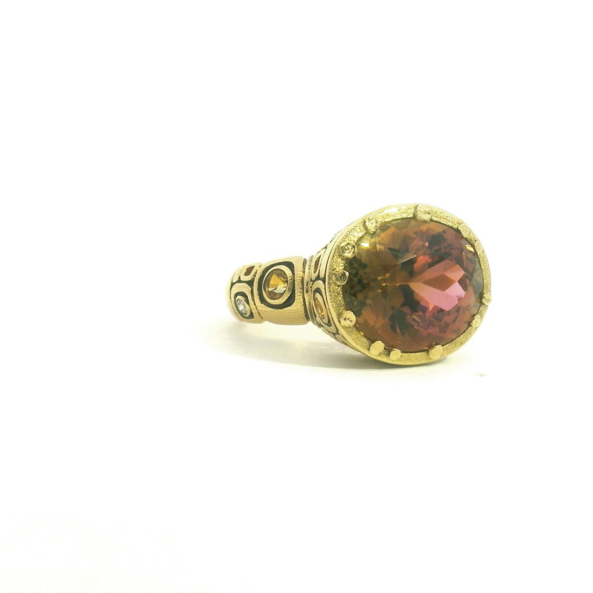 Gold, Diamond, Sapphire and Bi-Color Tourmaline Gemstone Ring