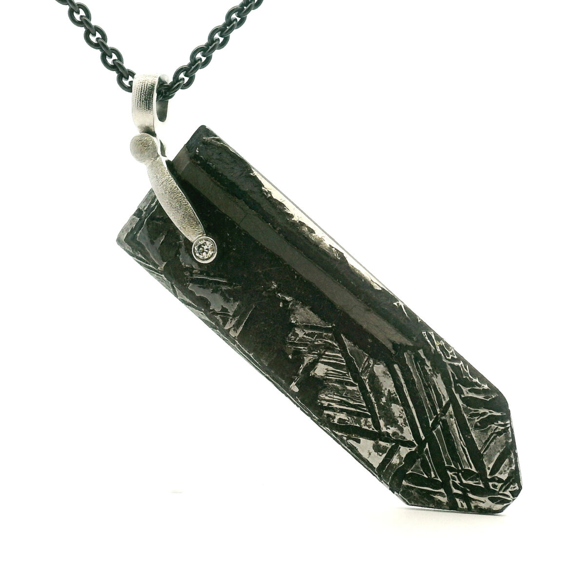 Platinum and Diamond Meteorite Pendant