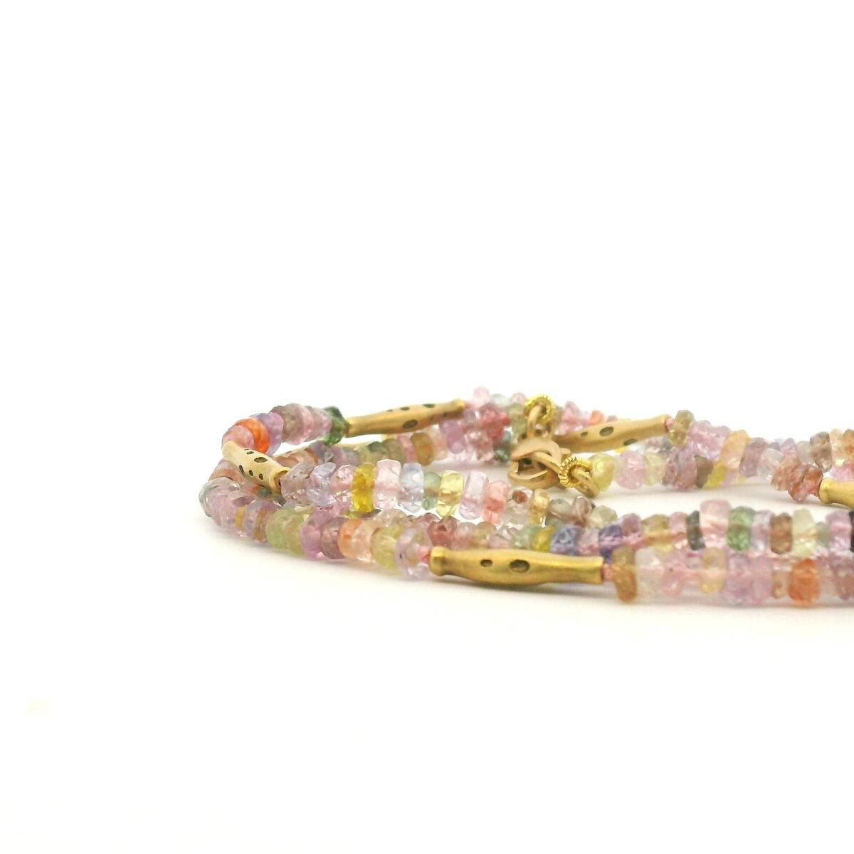 Light Pink Sapphire and Gold Element Beaded Necklace