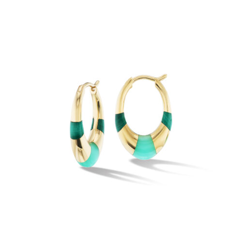 18 karat Yellow Gold, Malachite and Chrysoprase Hoop Earrings