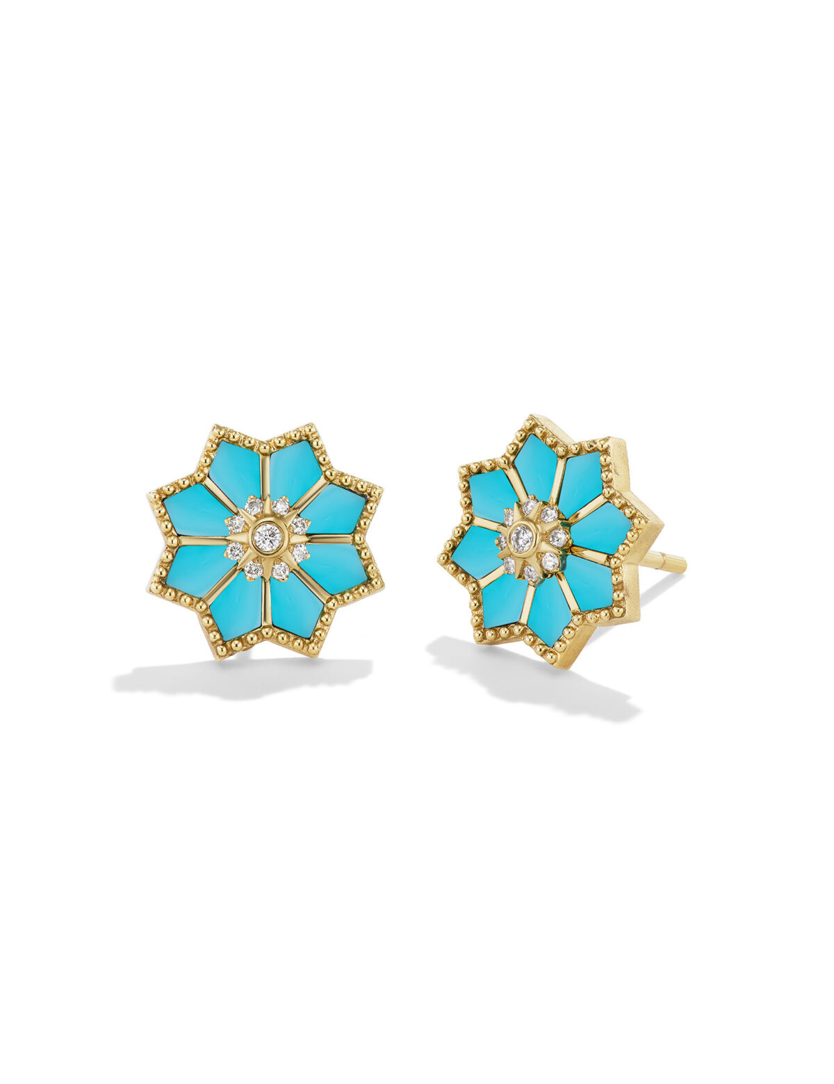 18 karat Yellow Gold, Turquoise and Diamond "Fez" Stud Earrings