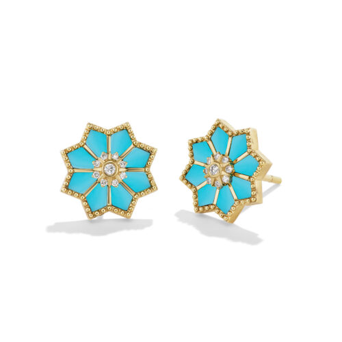 18 karat Yellow Gold, Turquoise and Diamond "Fez" Stud Earrings