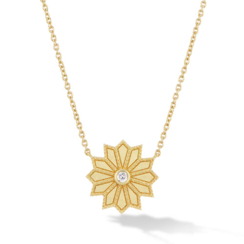 18 karat Yellow Gold and Diamond "Mini Sacred Flower" Necklace