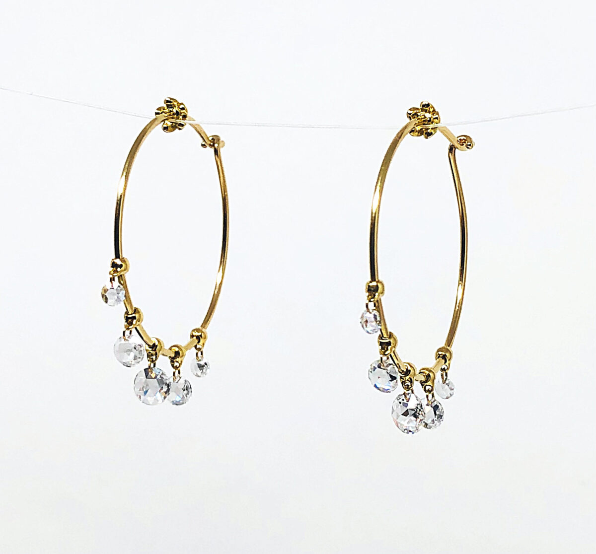 Rose Cut Diamond Briolette Hoops