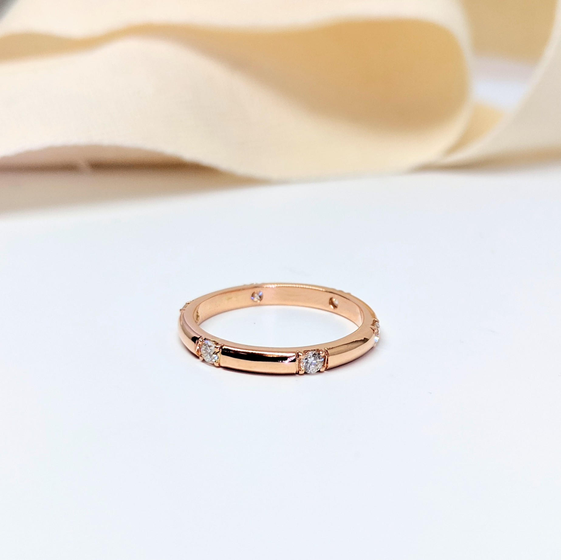 Single Diamond Station Ring, Rose Gold