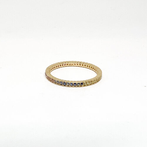 Yellow Gold and Rainbow Sapphire Scalloped Band