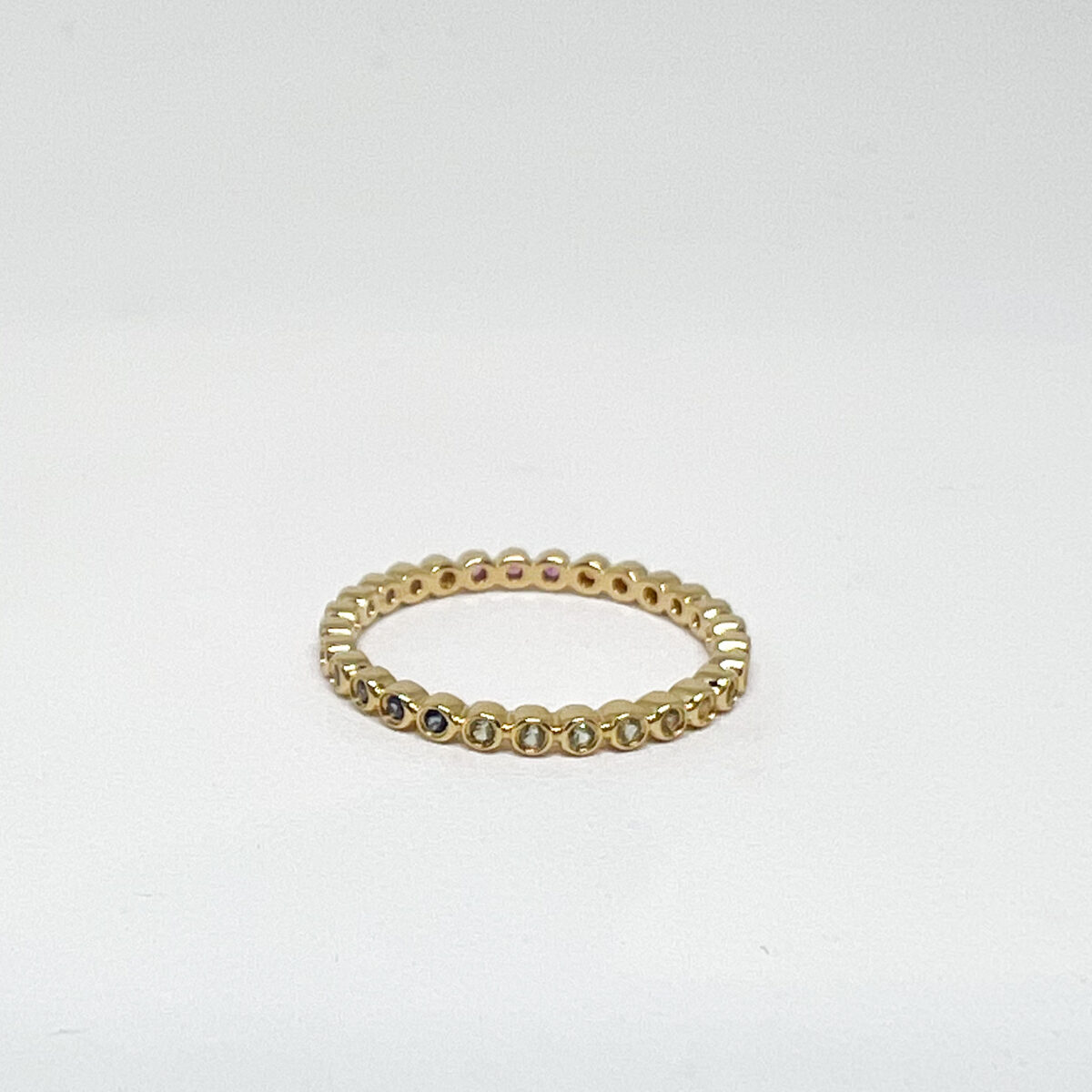 Yellow Gold and Rainbow Sapphire Bezel Ring