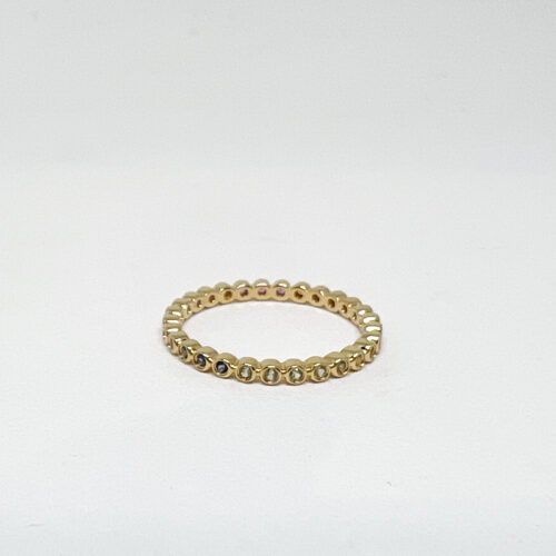 Yellow Gold and Rainbow Sapphire Bezel Ring