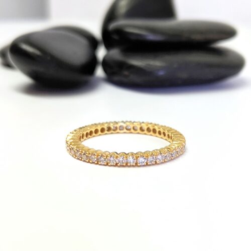 Yellow Gold, White Diamond Prong Set Eternity Band
