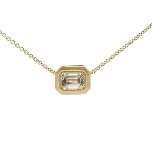 Yellow Gold Bezel Set Emerald Cut Diamond Pendant