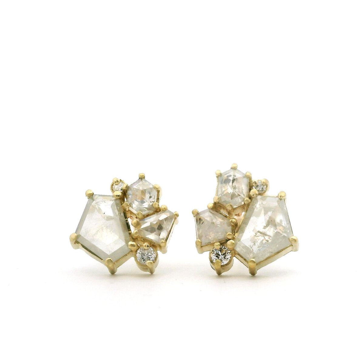 18 karat Yellow Gold and Geometric Diamond Cluster Studs
